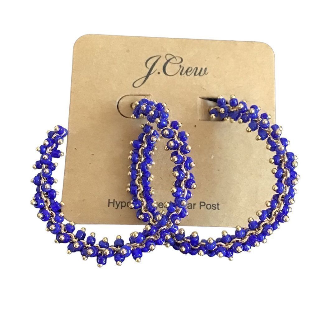 J. Crew Earrings Pierced Post Blue Bead Hoops